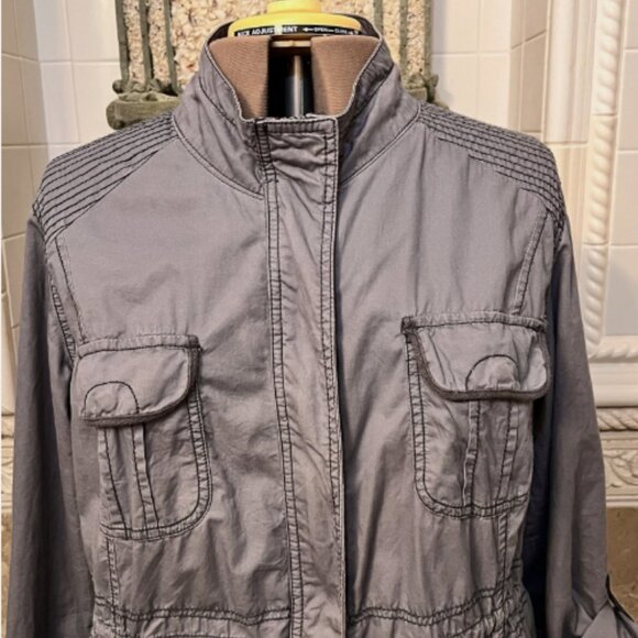 Maurices. Size XXL 2X. Cotton Gray Zip Snap Roll Tab Sleeve Jacket Coat. B82 - Picture 2 of 8